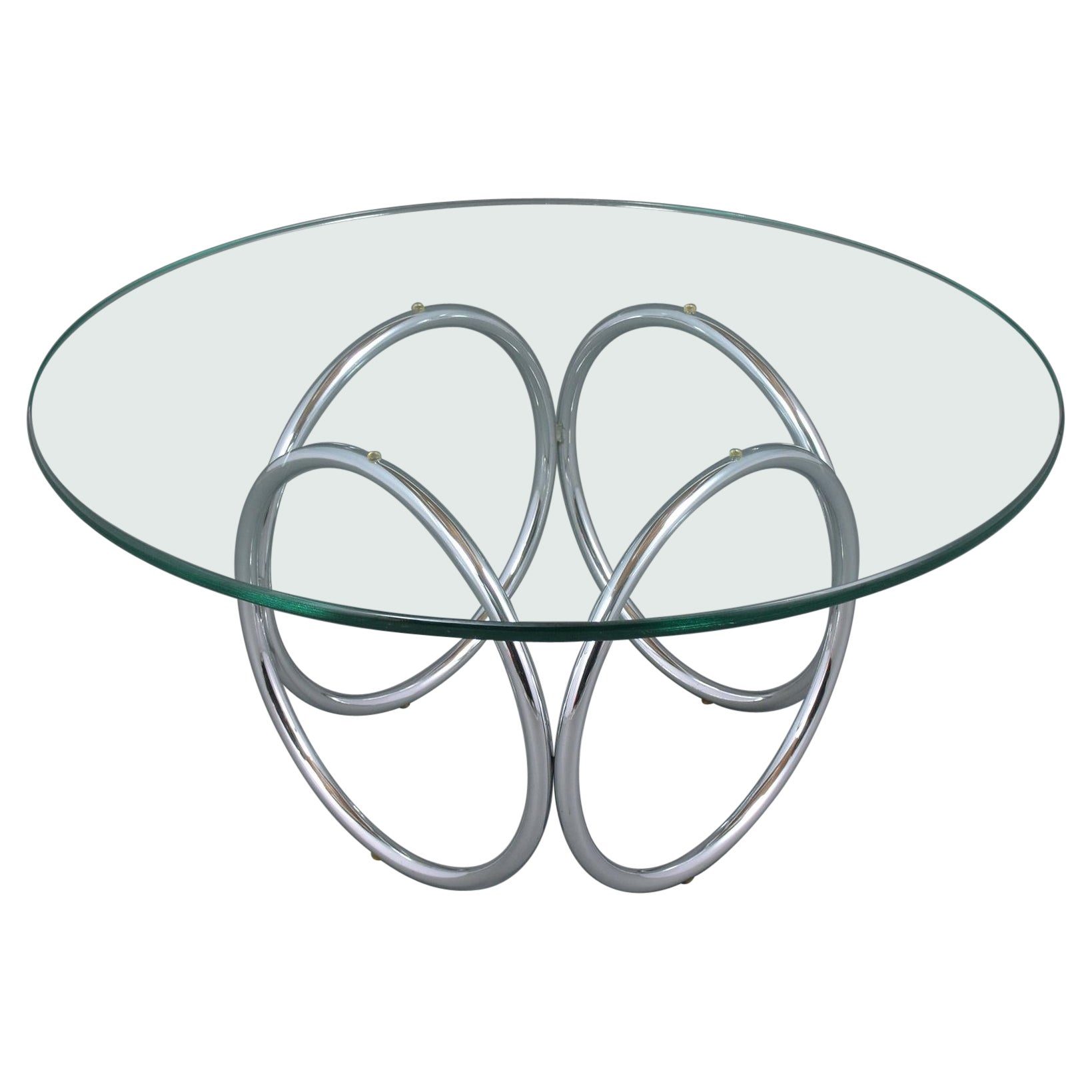 Table d'appoint chromée moderne mi-siècle restaurée des années 1960 avec plateau en verre rond en vente