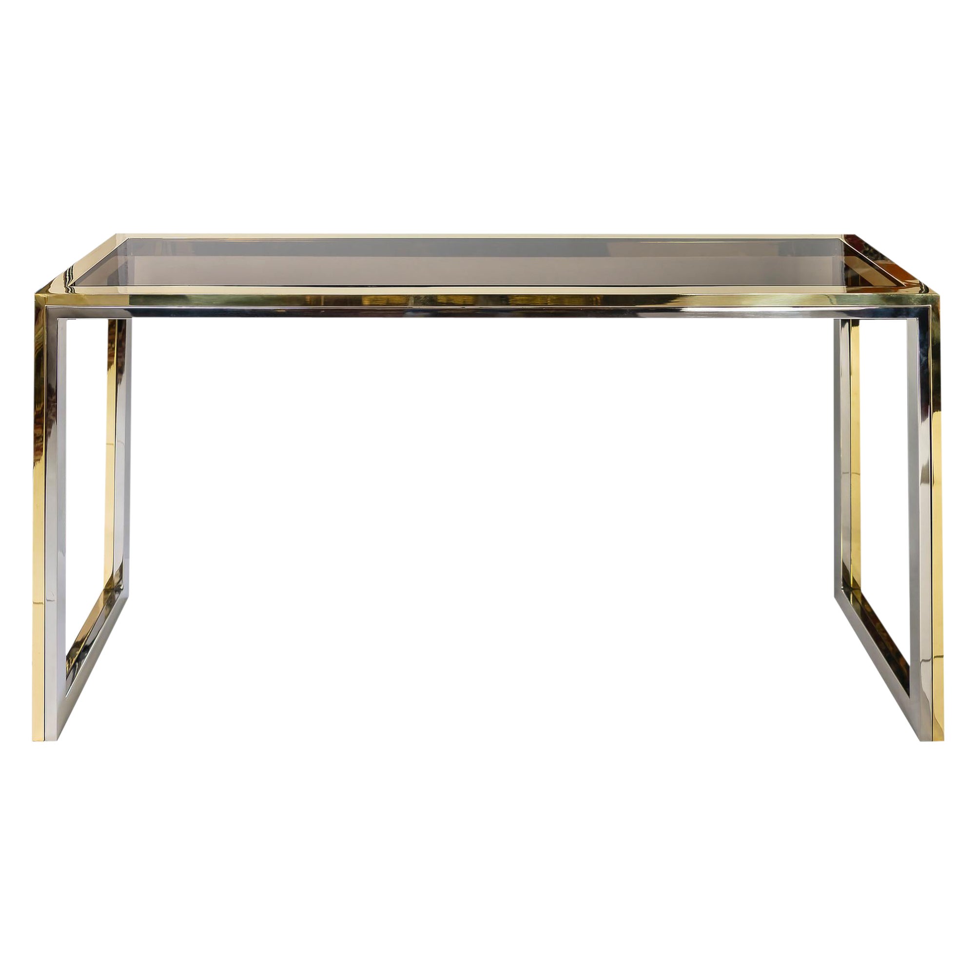 Mid Century Italian Brass, Chrome and Glass Top Console Table by Willy Rizzo