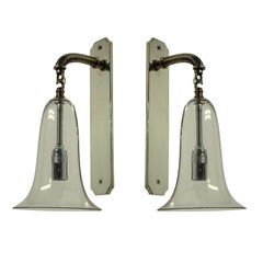 Pair of 1920s Glass Bell Wall Sconces