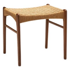 Arne Hovmand-Olsen Teak and Paper Cord Stool for Mogens Kold, Denmark, 1950s