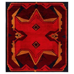 Vintage Art Deco Design Red Handmade Wool Rug by Doris Leslie Blau