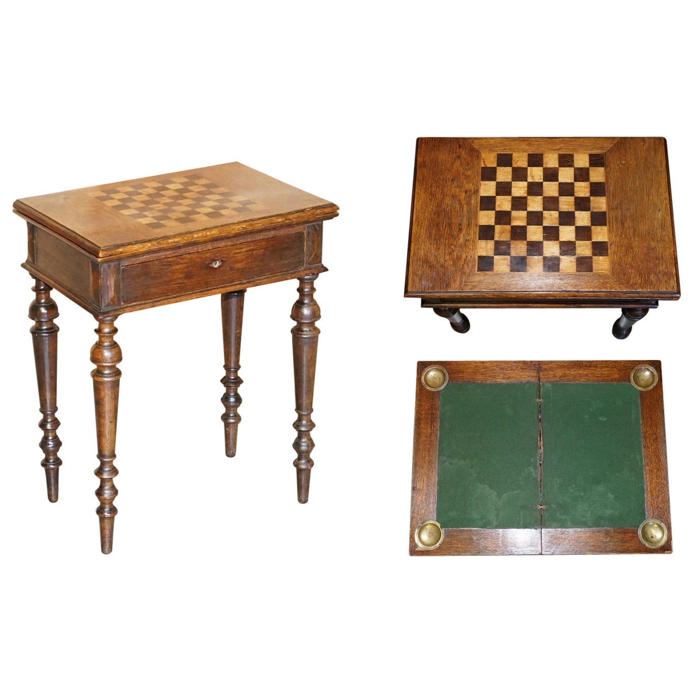 Lovely Antique Victrian circa 1880 Chess Games Table with Fold over Card Baize For Sale