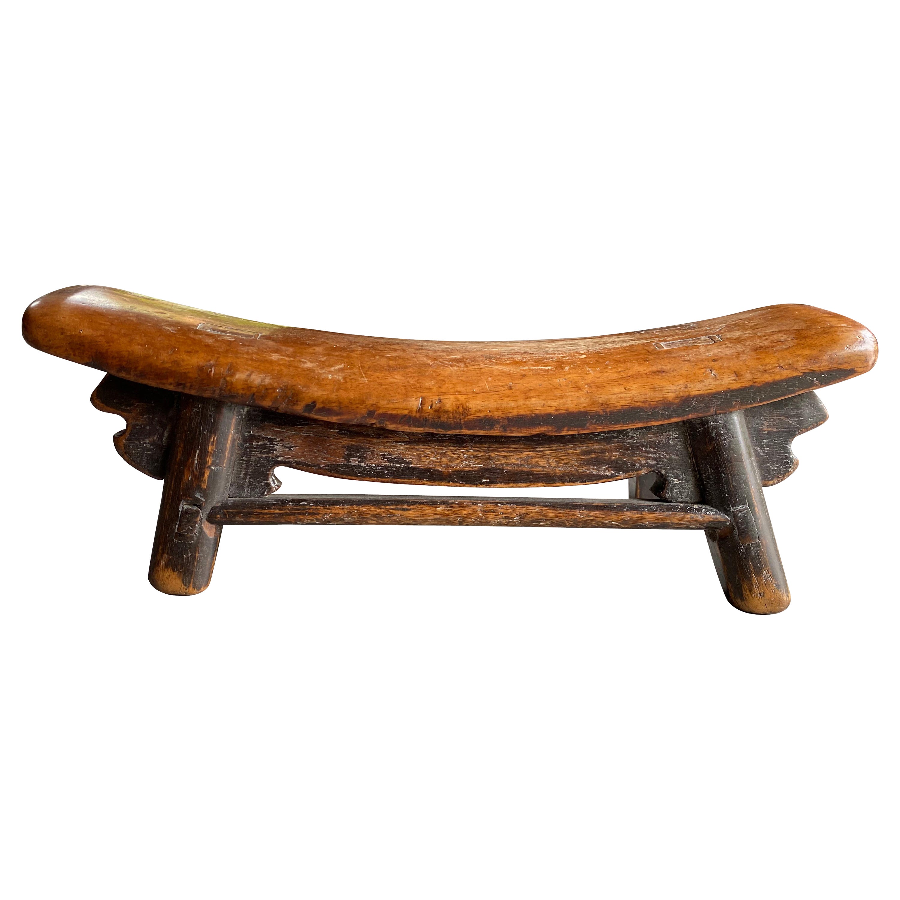 Chinese Wooden Opium Headrest from Early 20th Century