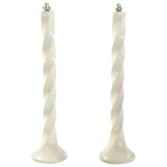 Pair of Twisted Square Pottery Column Floor Lamps