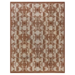 Vintage Art Deco Geometric Brown Beige Handmade Wool Carpet by Doris Leslie Blau