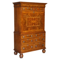 Brights of Nettlebed Burr Walnut Bureau with Drop Front Desk & Chest of Drawers