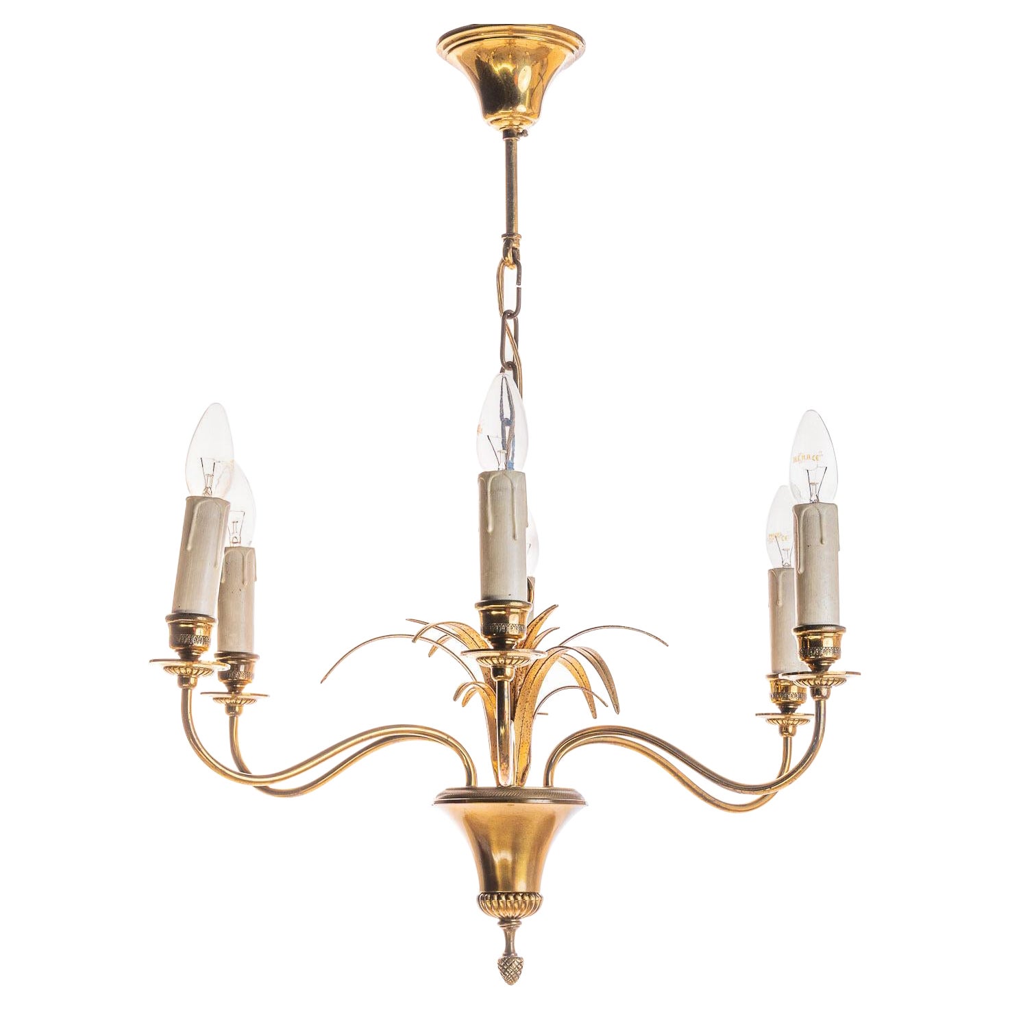 1970’s Brass Chandelier In style of Maison Charles For Sale