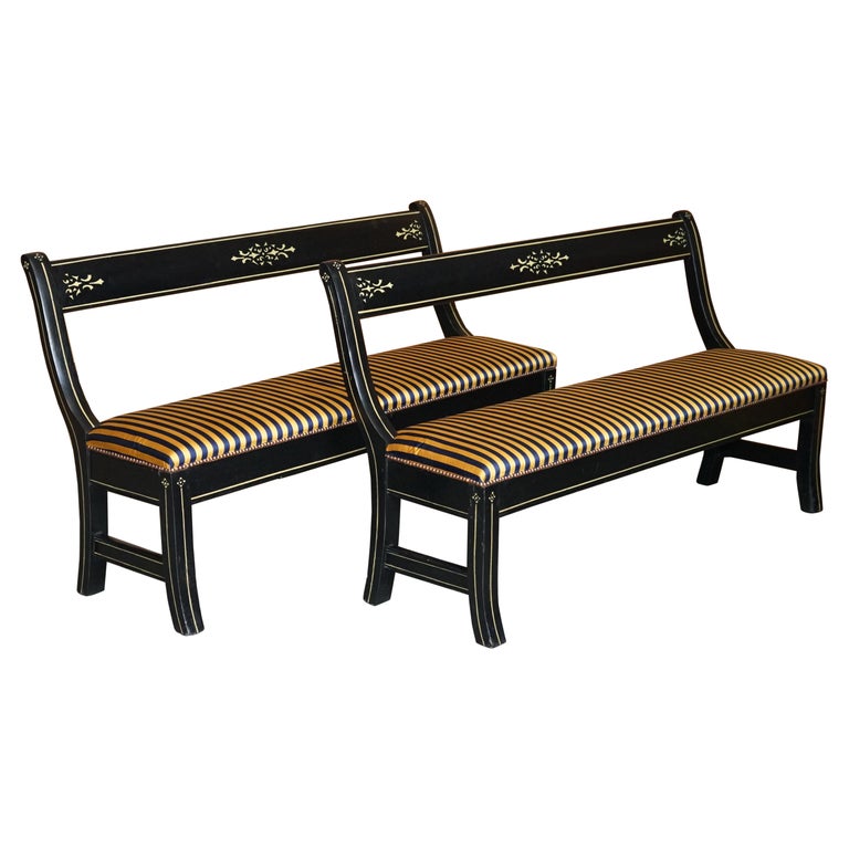 Pair of Fully Restored Original Antique Regency circa 1820 Hall Seat