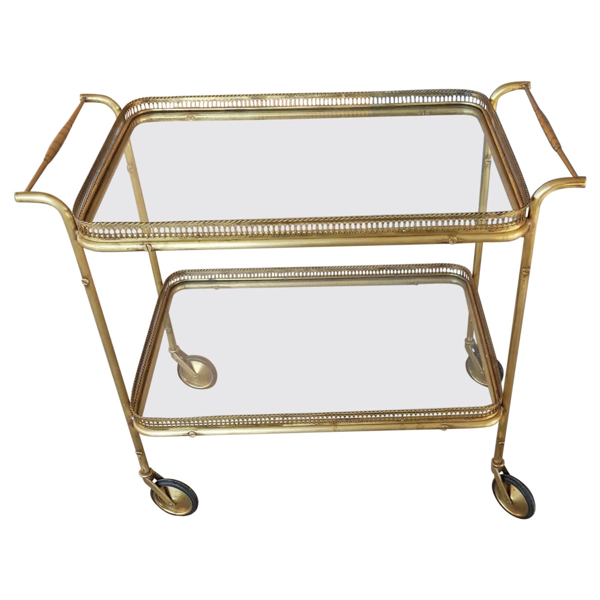 1940s Brass and Chrystal two Shelves Tray For Sale