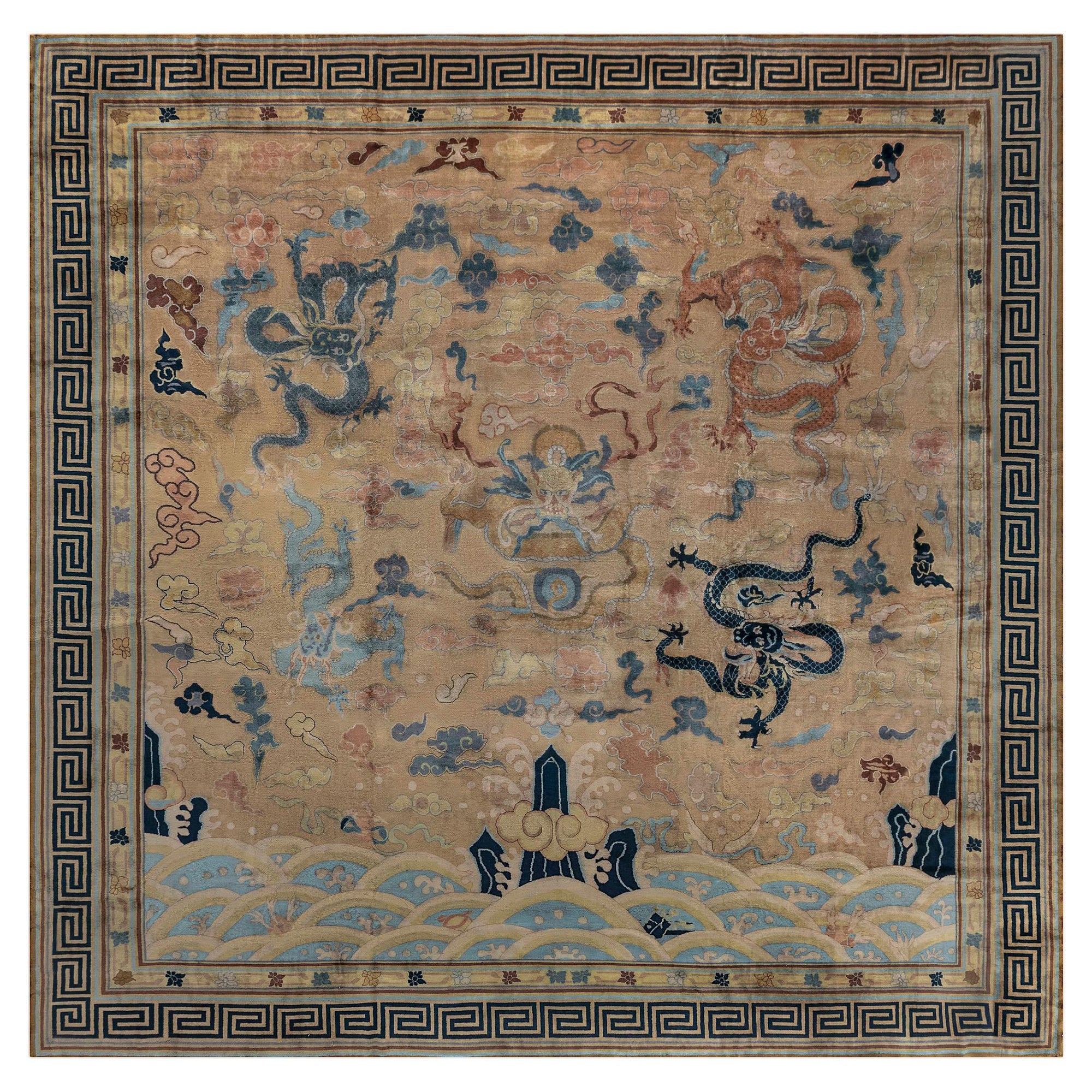 Vintage Chinese Animal Design Handwoven Wool Rug For Sale