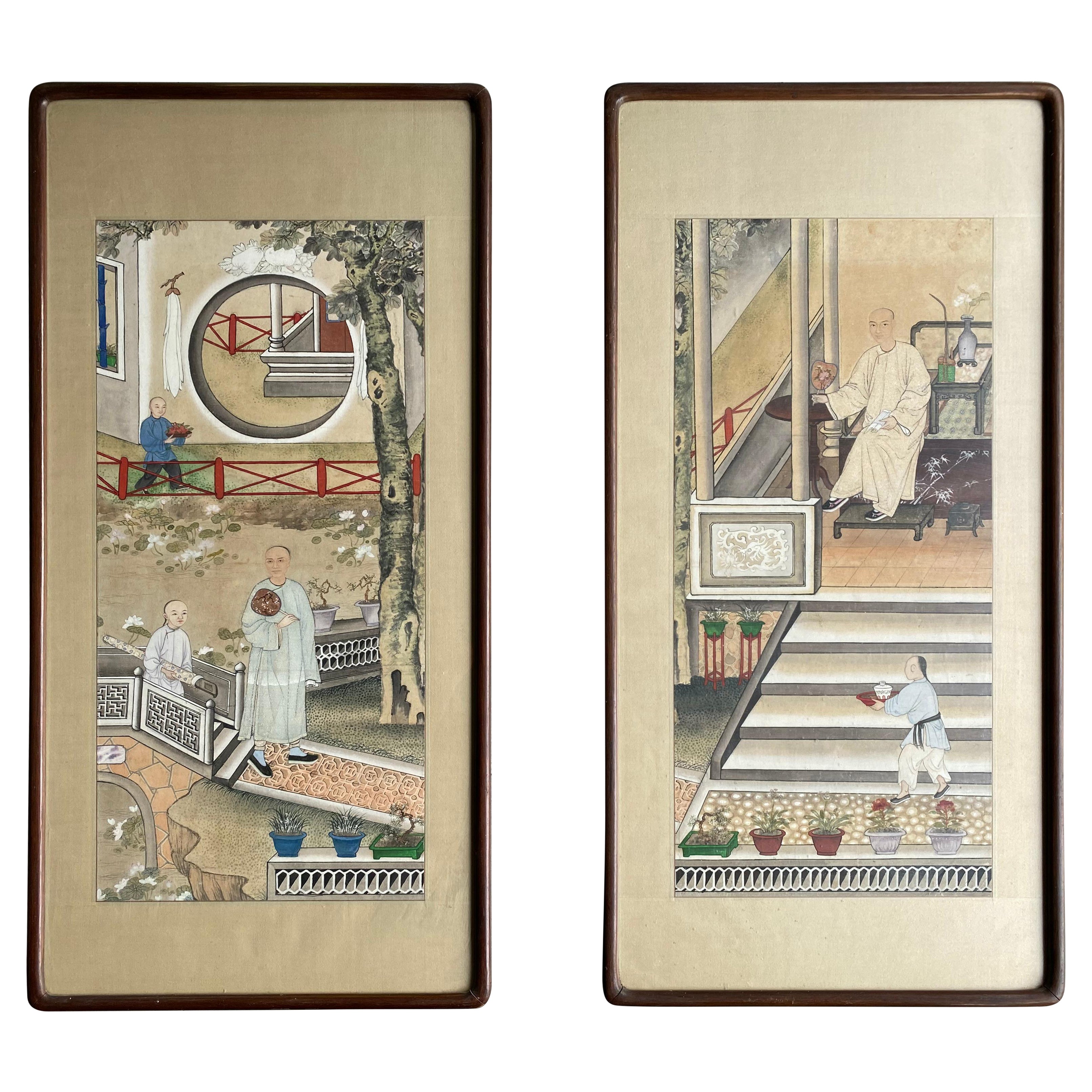 Pair of Framed Chinese Pen & Ink Paintings from Early 20th Century