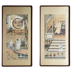 Antique Pair of Framed Chinese Pen & Ink Paintings from Early 20th Century