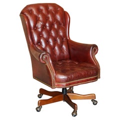 Vintage Oxblood Leather Chesterfield Tufted Directors Captains Desk Armchair