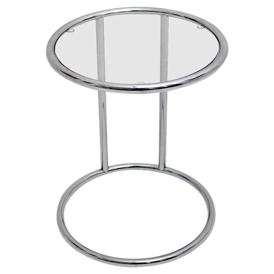 Modernist Chromed Metal Clear Glass Vintage Side Table Italy 1980s For Sale