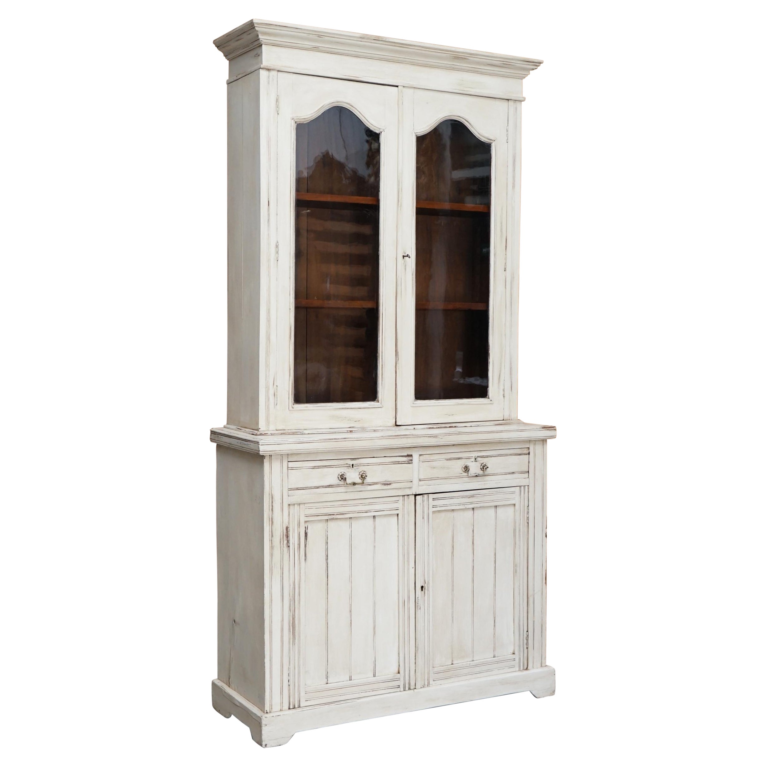 Precioso armario o librería victoriana antigua de madera pintada a mano