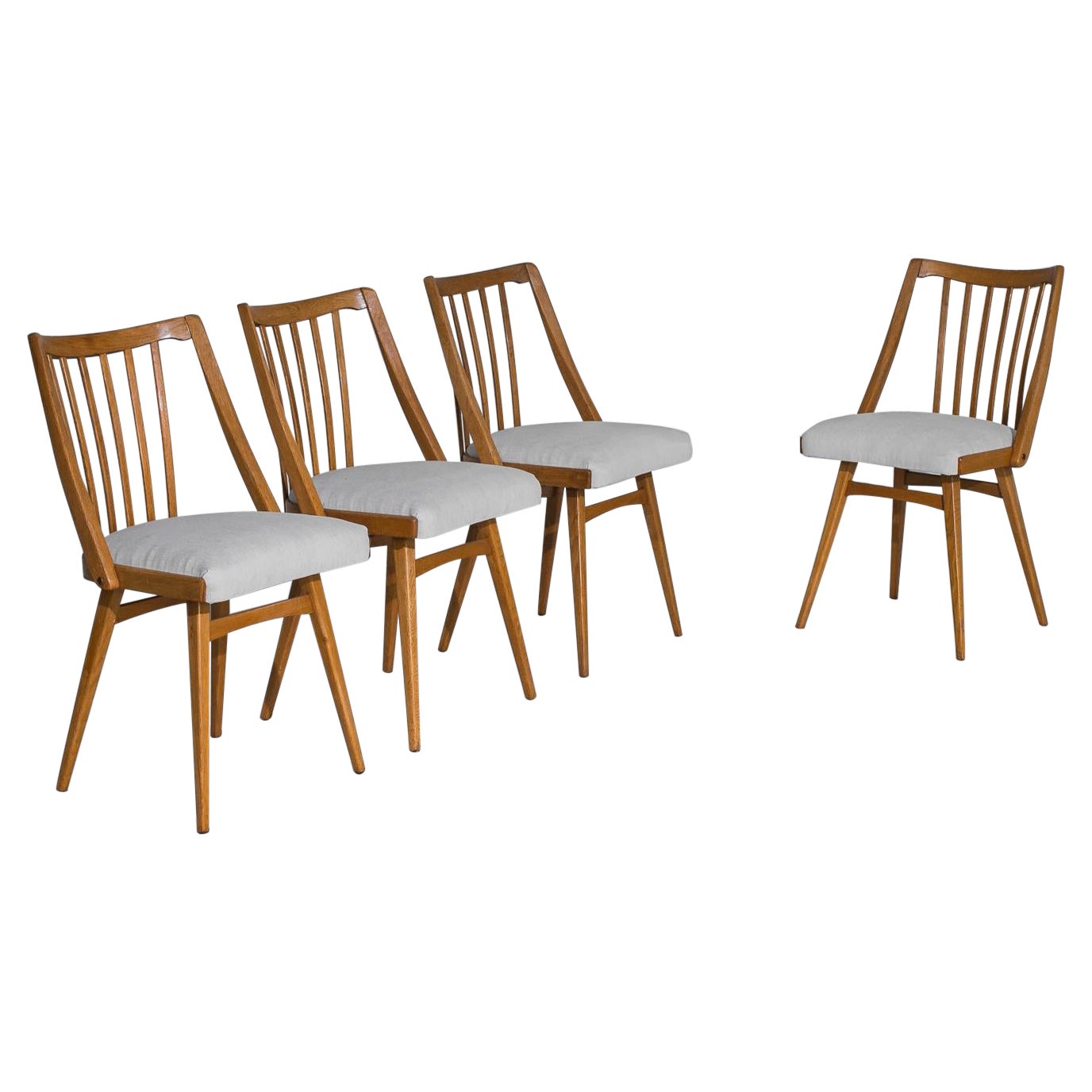 1960s Czechoslovakian Upholstered Wooden Chairs, Set of Four
