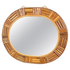 Oval Bamboo Wall Mirror, Italy 1960s