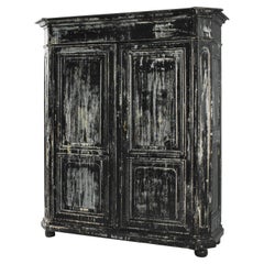 Antique 1860s Belgian Black Patinated Armoire