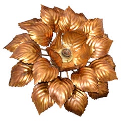 Art Deco Handmade Copper Flower Sconce, Wall Light, Flush Mount Willy Daro Style