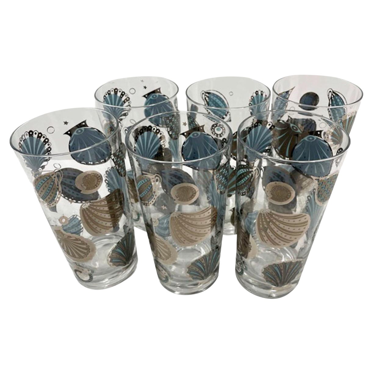 Mid-Century Modern, Georges Briard Seascape Pattern Highball Glasses, in Silver
