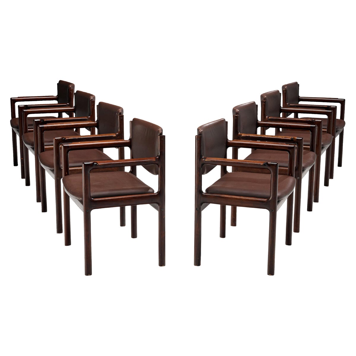 Danish Set of Eight Armchairs in Stained Mahogany