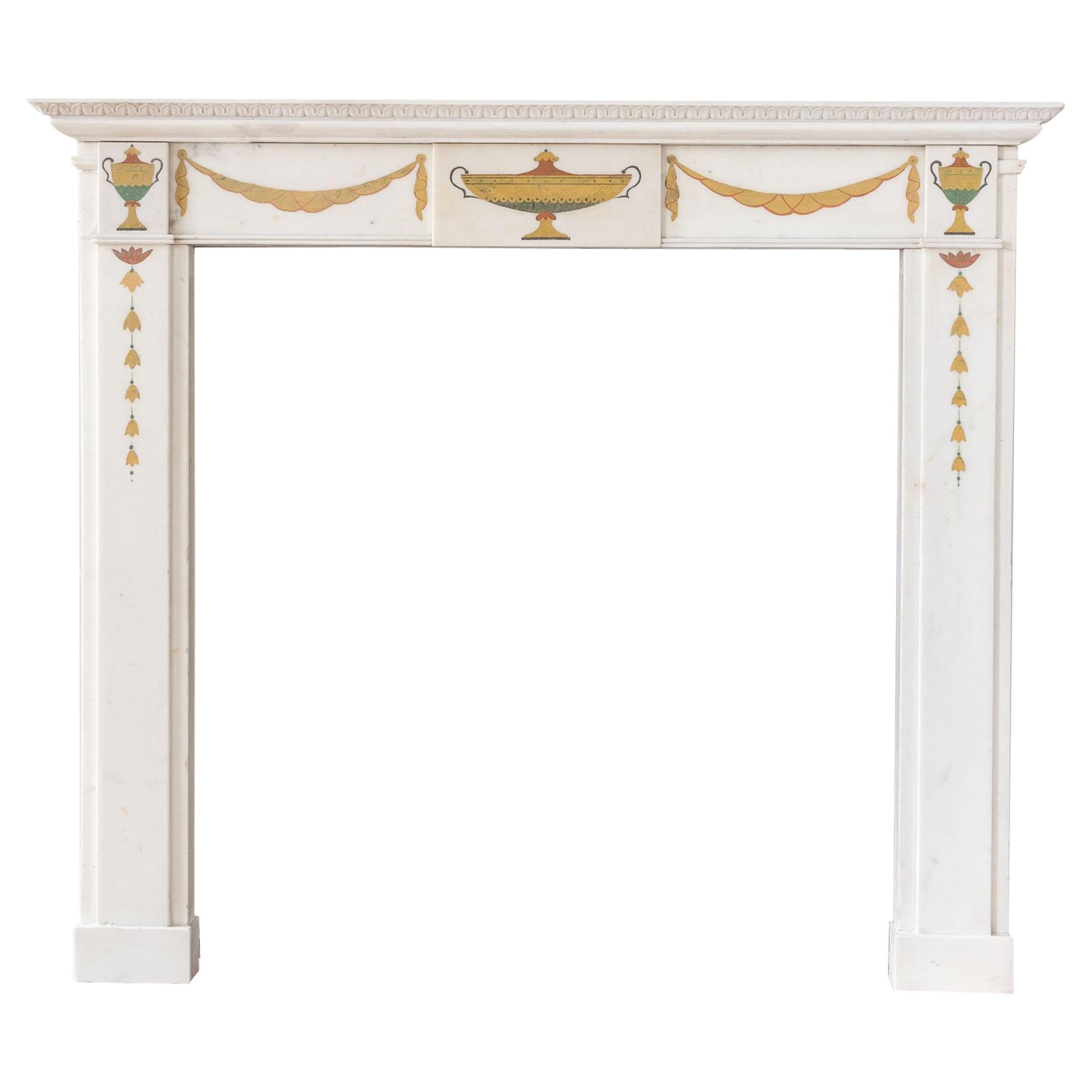 Elegant Early Twentieth Century Statuary Marble Neo-Classical Fire Surround For Sale