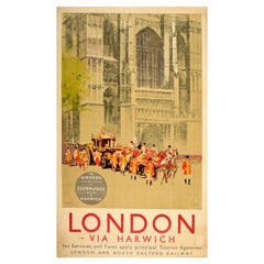 Original Vintage Railway Poster London Via Harwich LNER Travel Coach Procession