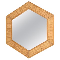Hexagonal Rattan Wall Mirror, Italy, 1970s