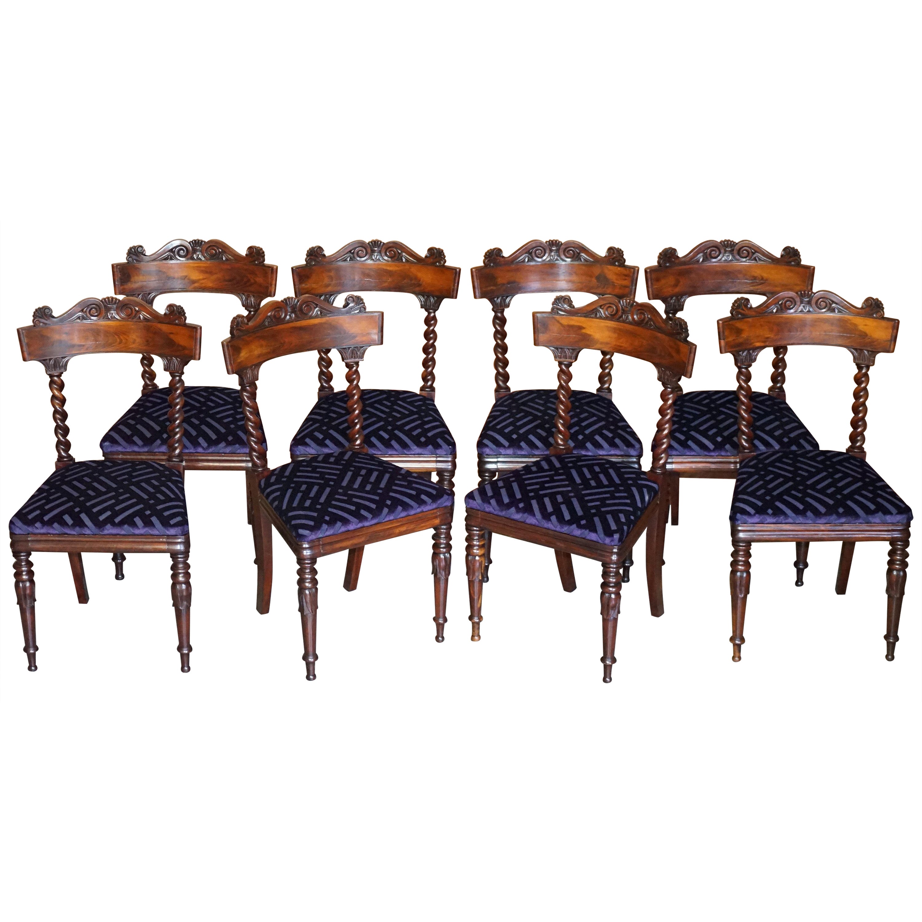 Eight Stunning Antique Victorian Hardwood Dining Chairs with Barley Twist Backs