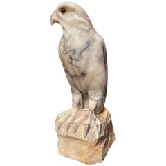 19th Century French Carved Grey and White Marble Eagle with Glass Eyes