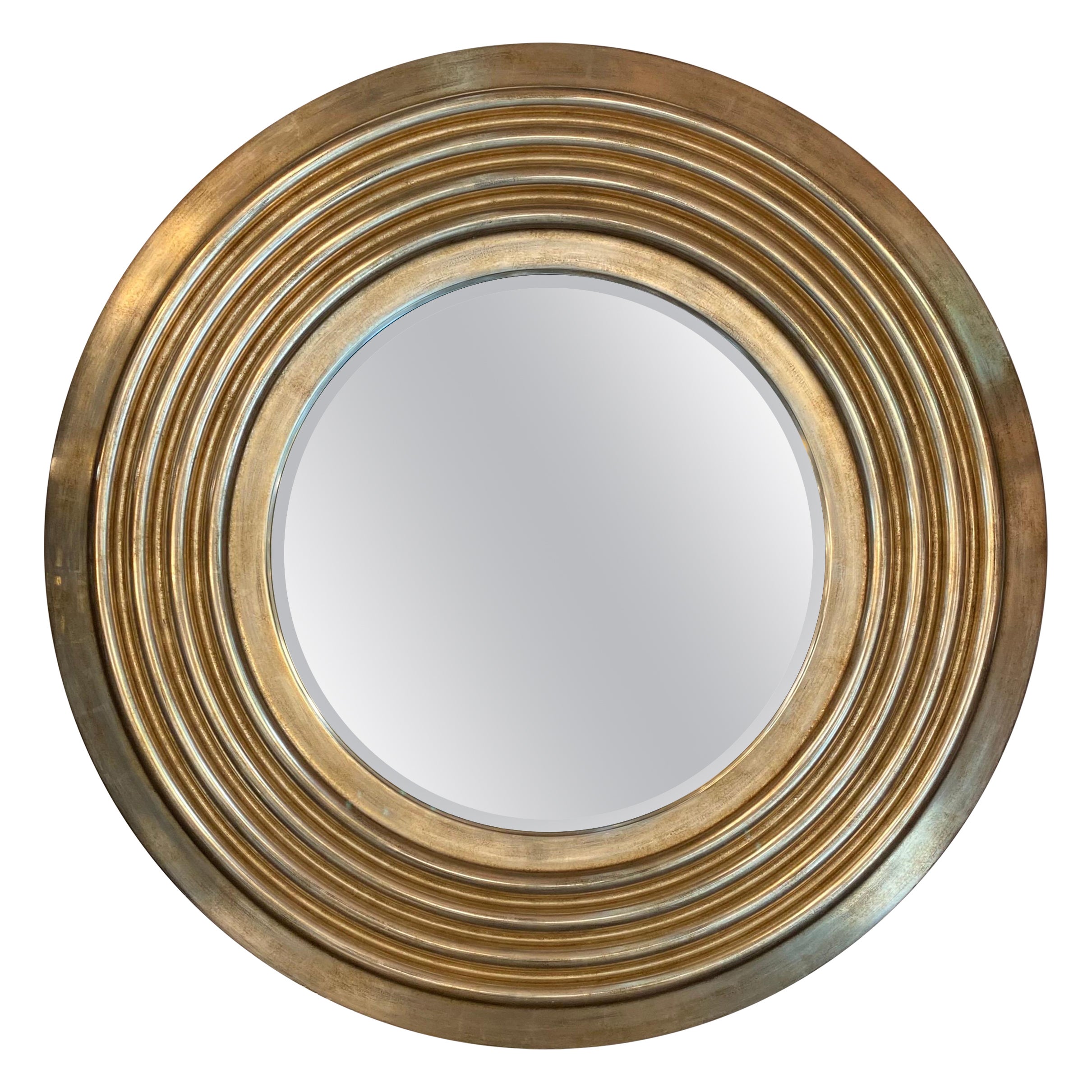 Large Round Mirror in Silver Leaf