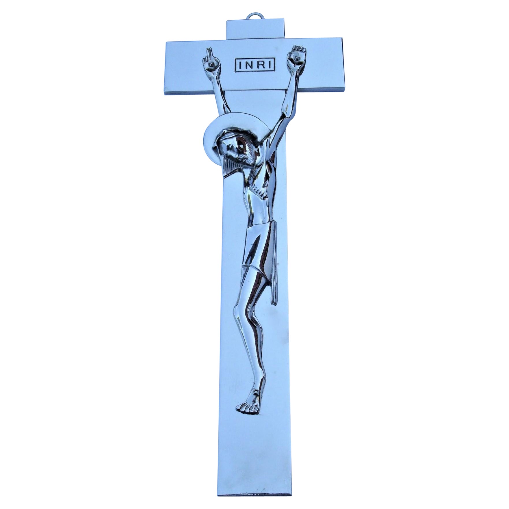 Art Deco / Mid-Century Crucifix Depicting a Nikel Plated Bronze Jesus on Cross