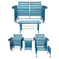 Retro Mid-Century Modern Russell Woodard Outdoor Green Patio Glider Set, a Set of 6