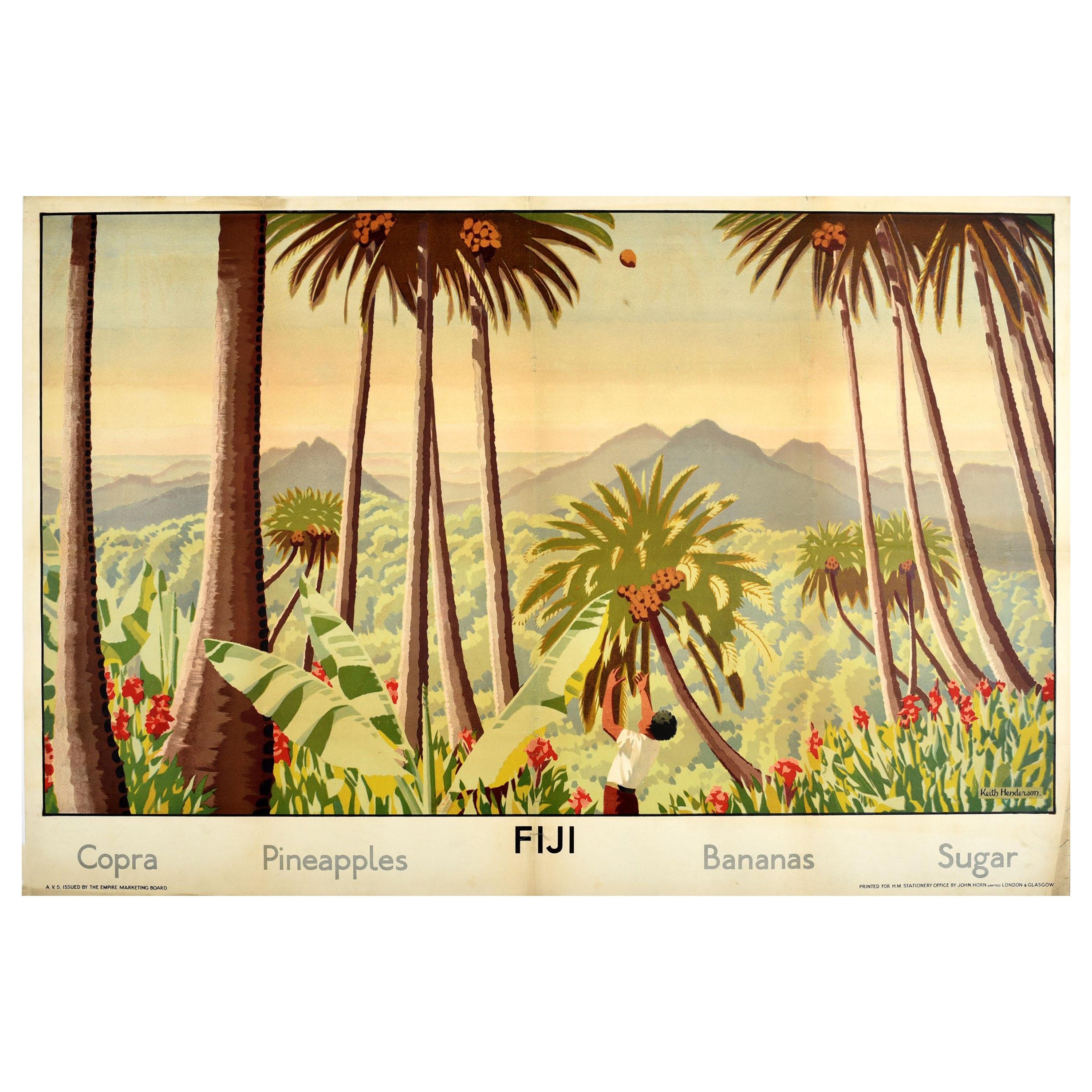 Original Vintage Empire Marketing Board Poster Fiji Copra Pineapple Banana Sugar