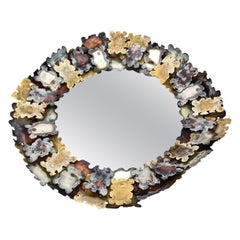 Silas Seandel Mixed Metals Torched Metal Jigsaw Round Puzzle Mirror Retro