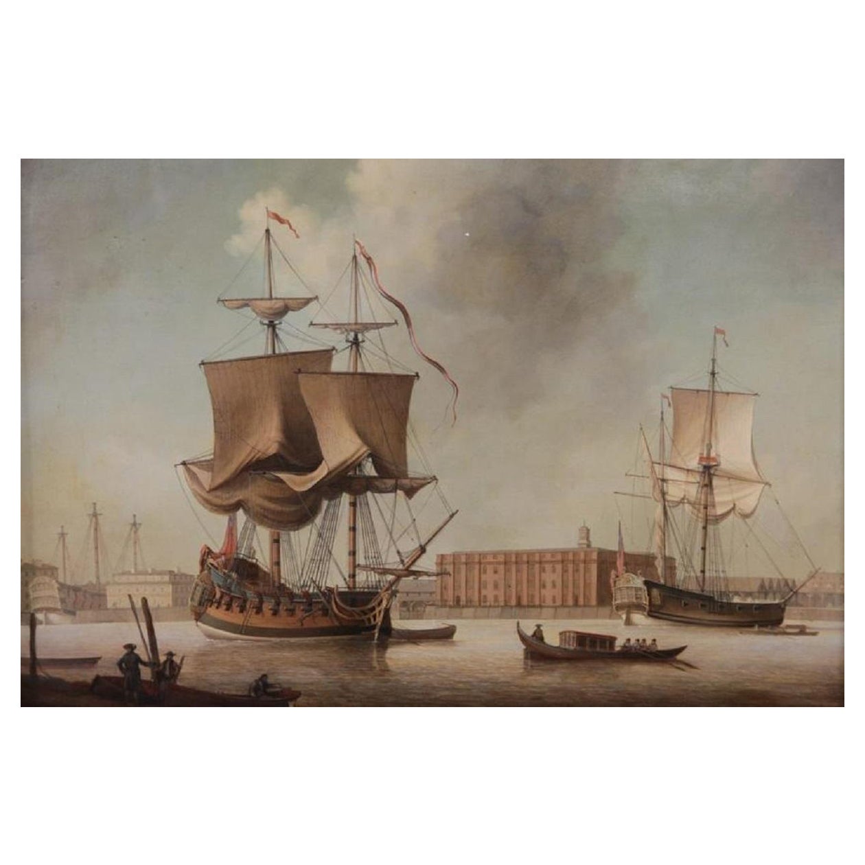 Ships in Harbor by Louis Dodd For Sale
