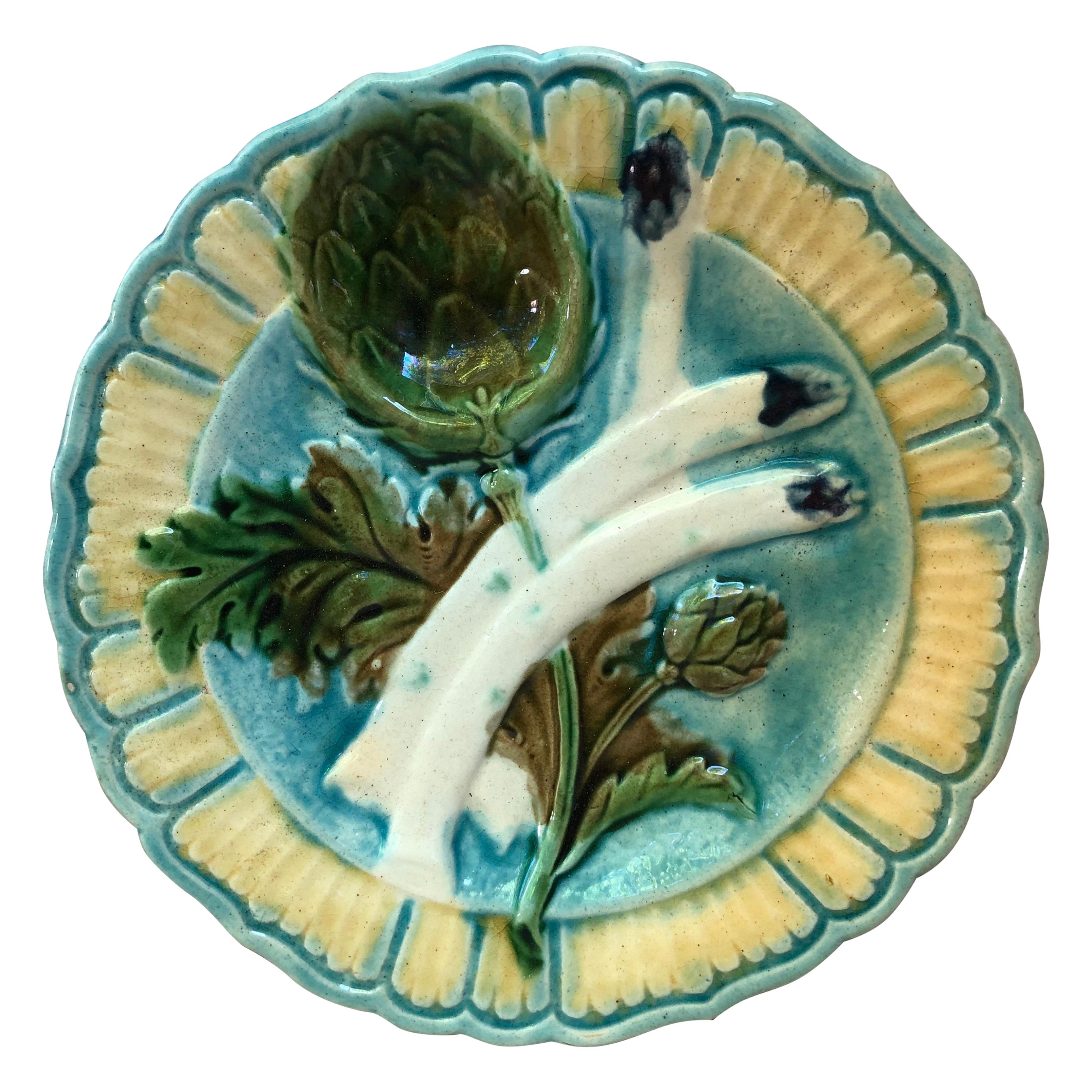 Majolica Asparagus Plate Salins, circa 1890 For Sale