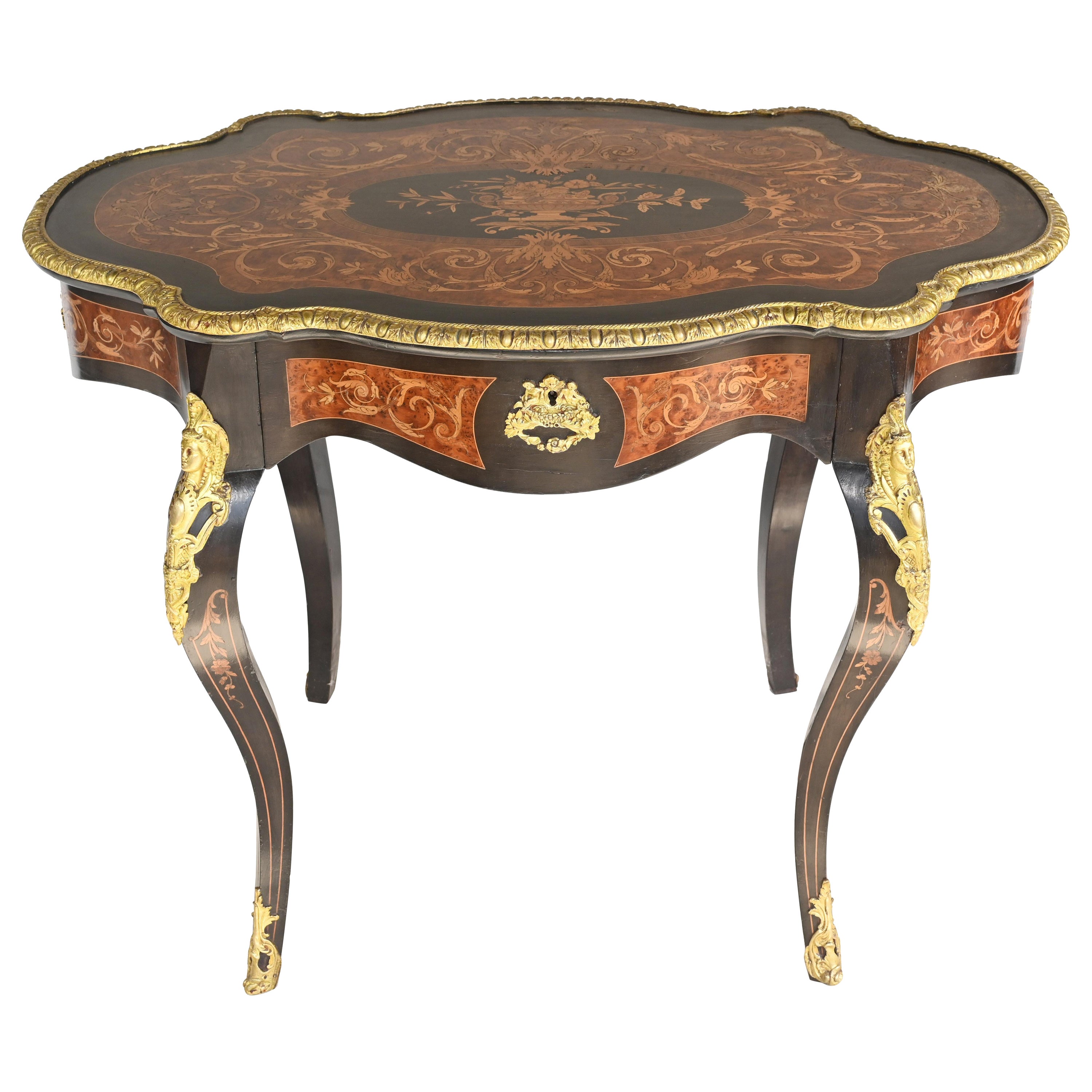 Louis XV Centre Table Marquetry Inlay Desk, 1880 For Sale