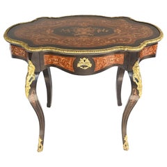 Table centrale Louis XV avec marqueterie, bureau à incrustation, 1880