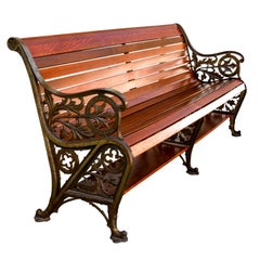 Antique Oak and Steel Bench, 1900