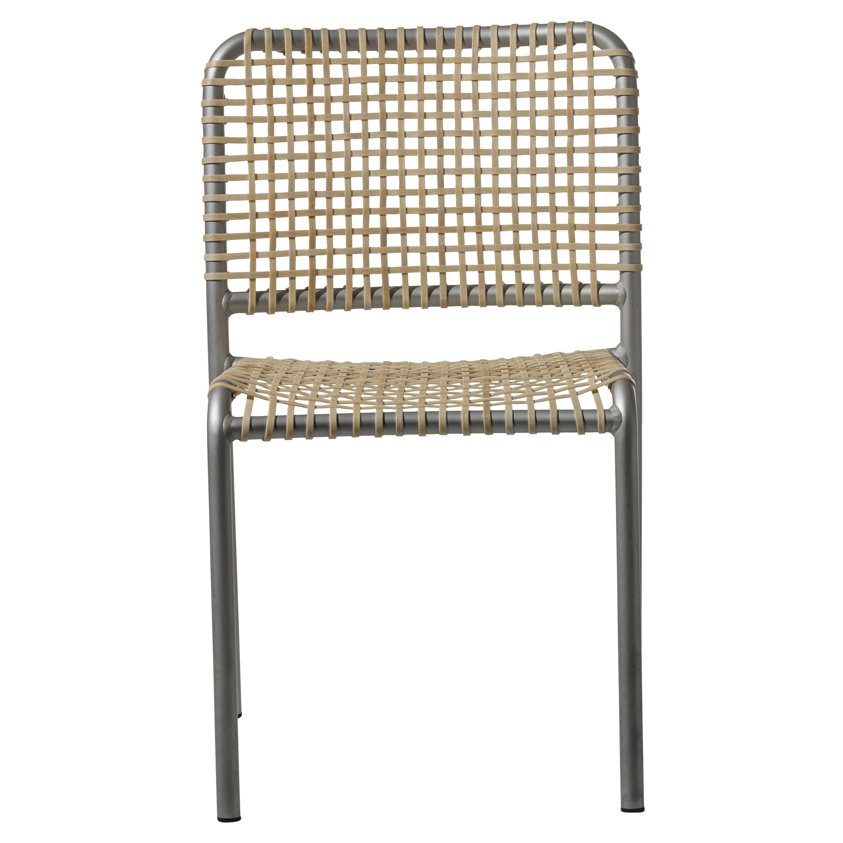 Gervasoni Allu 23 I Chair in Aluminium Frame and Woven with Natural Rawhide For Sale