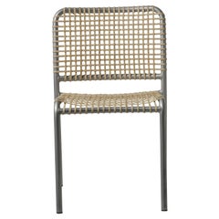 Gervasoni Chaise Allu 23 I avec cadre en aluminium et tissé avec cuir brut naturel