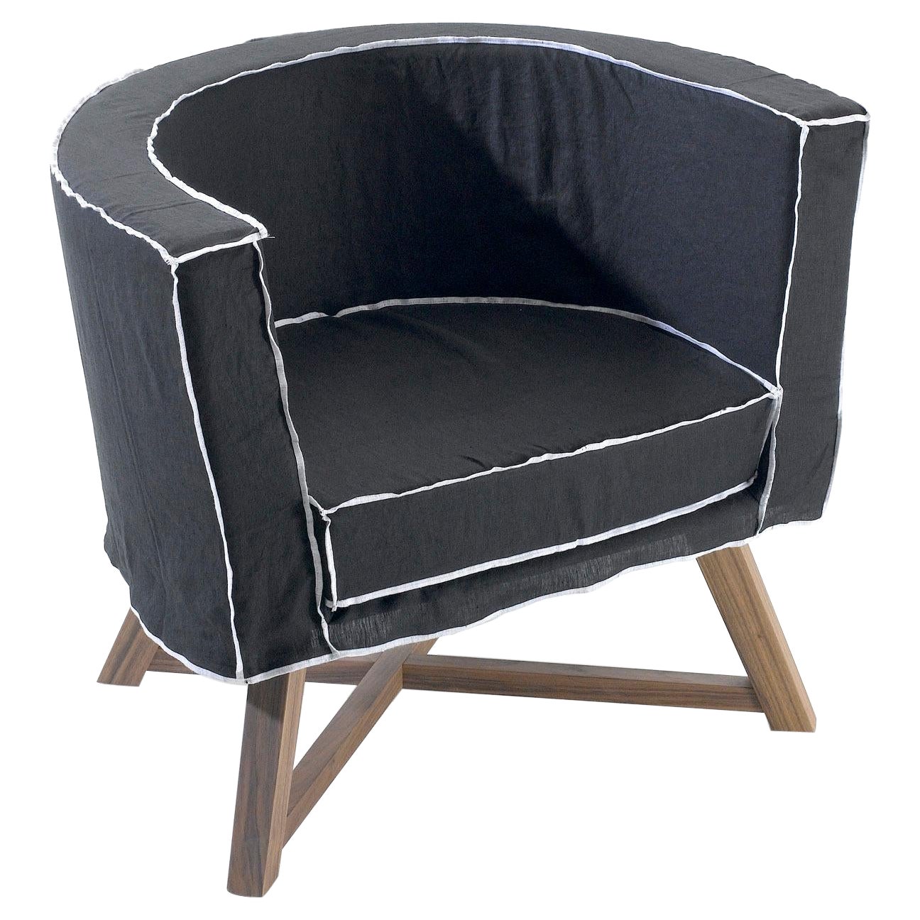 Gervasoni Gray 08 Armchair with Walnut Legs & Lead Upholstery, Paola Navone For Sale