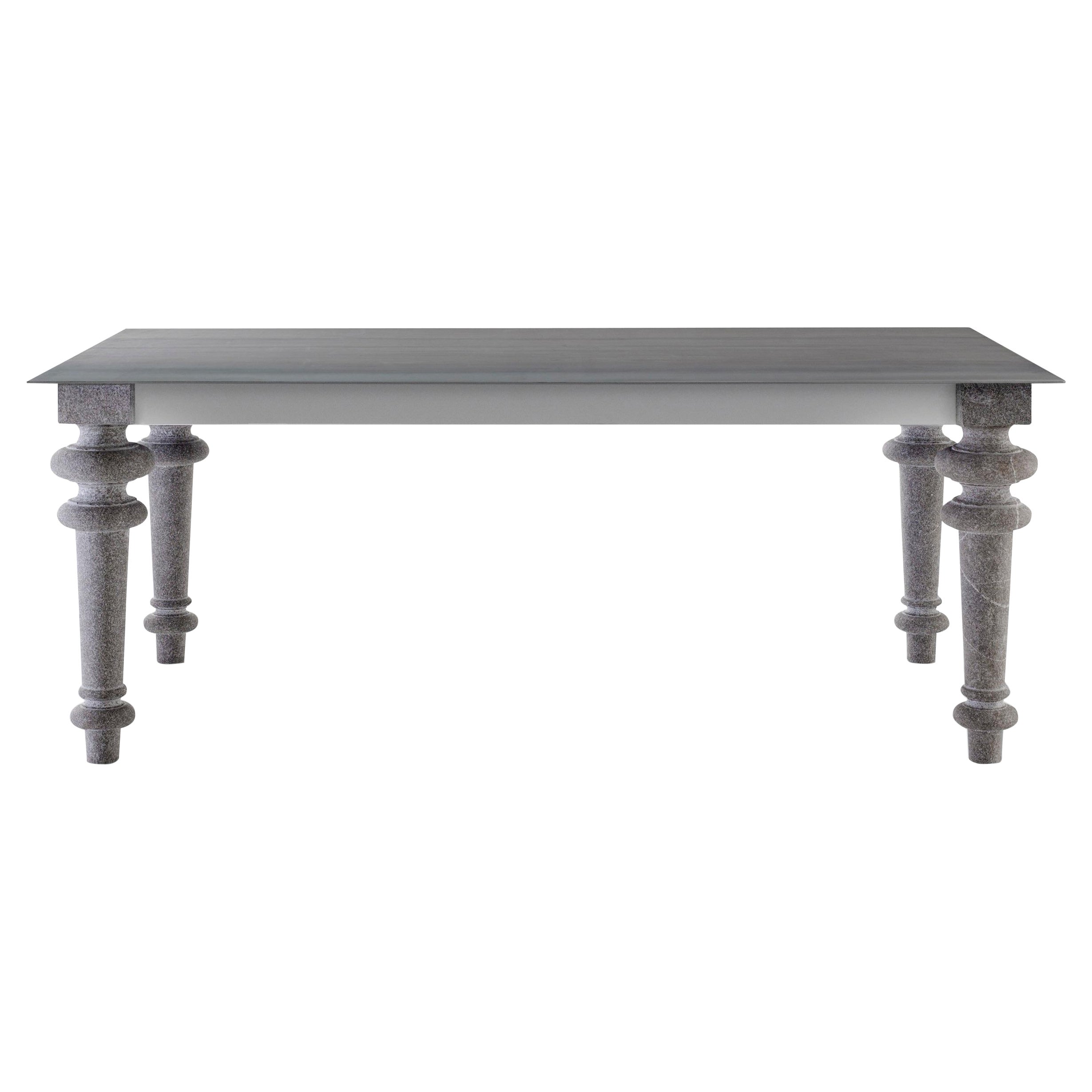 Gervasoni Gray 34 Table with Stone Base & Waxed Iron Plate Top by Paola Navone