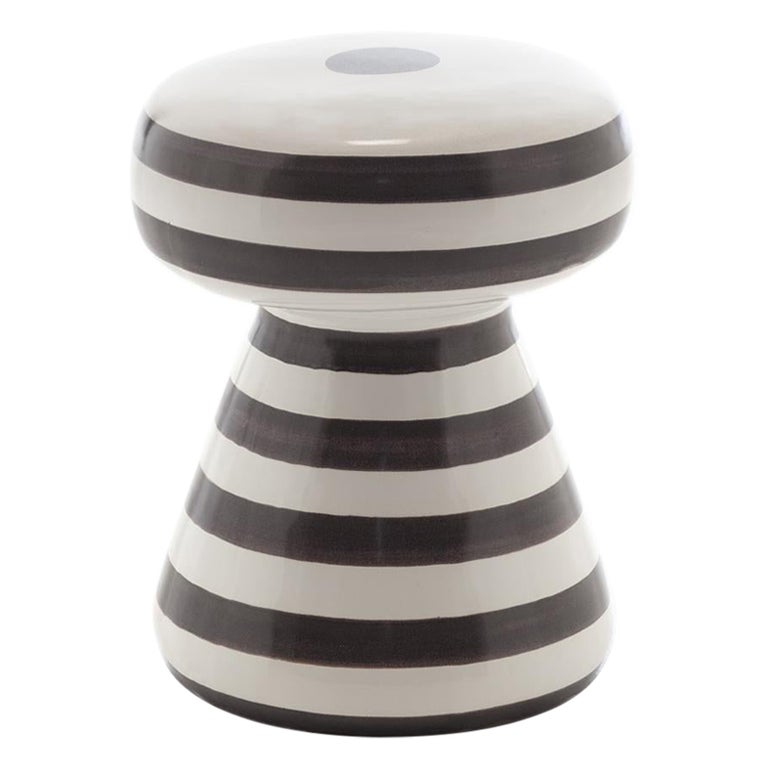 Gervasoni Inout Side Table in White Ceramic and Black Stripes by Paola Navone For Sale