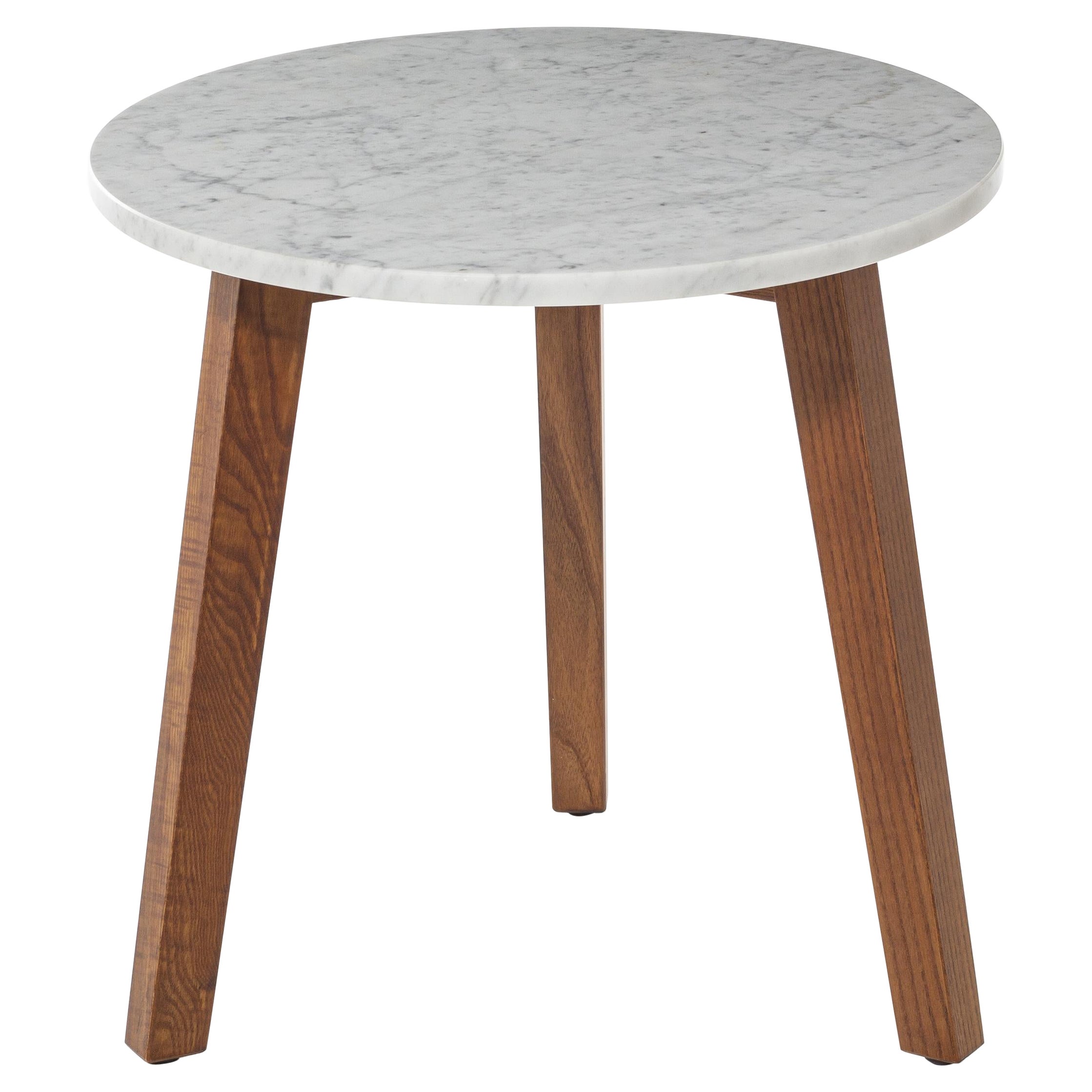 Gervasoni Small Inout Side Table in White Carrara Marble Top with Oiled Iroko For Sale