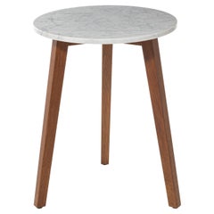 Gervasoni Large Inout Side Table in White Carrara Marble Top with Oiled Iroko