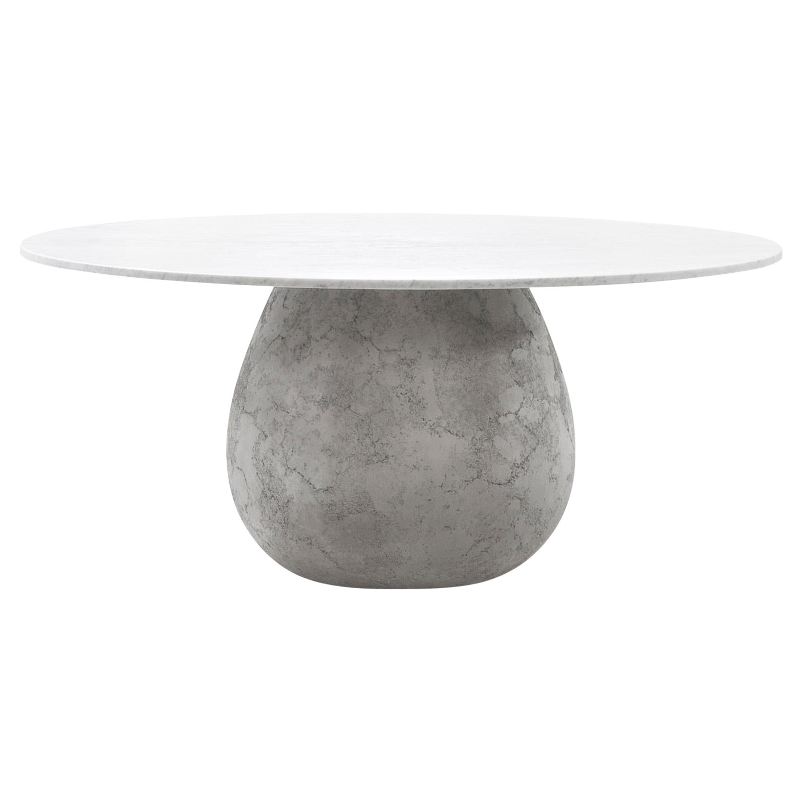 Gervasoni Großer ausziehbarer Tisch mit weißer Carrara-Marmorplatte und Crackle-Basis aus Beton