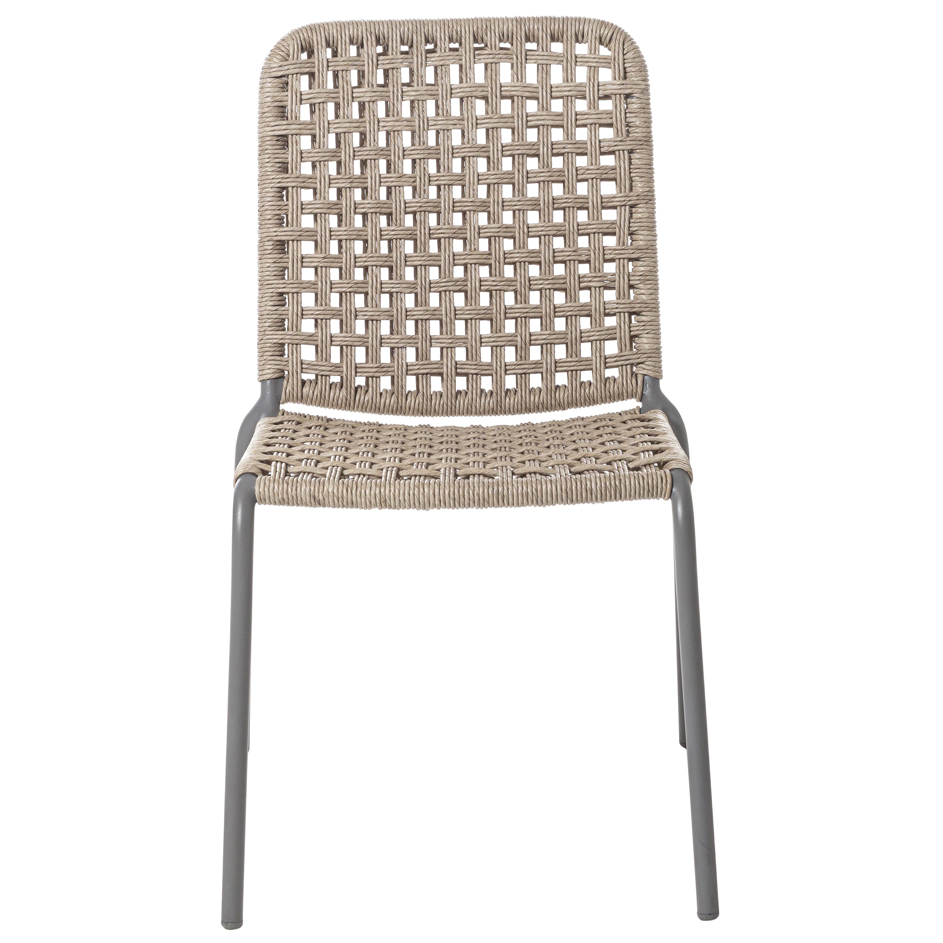 Gervasoni Straw Chair in Light Grey Aluminium Frame with Woven Resin Fiber Seat For Sale
