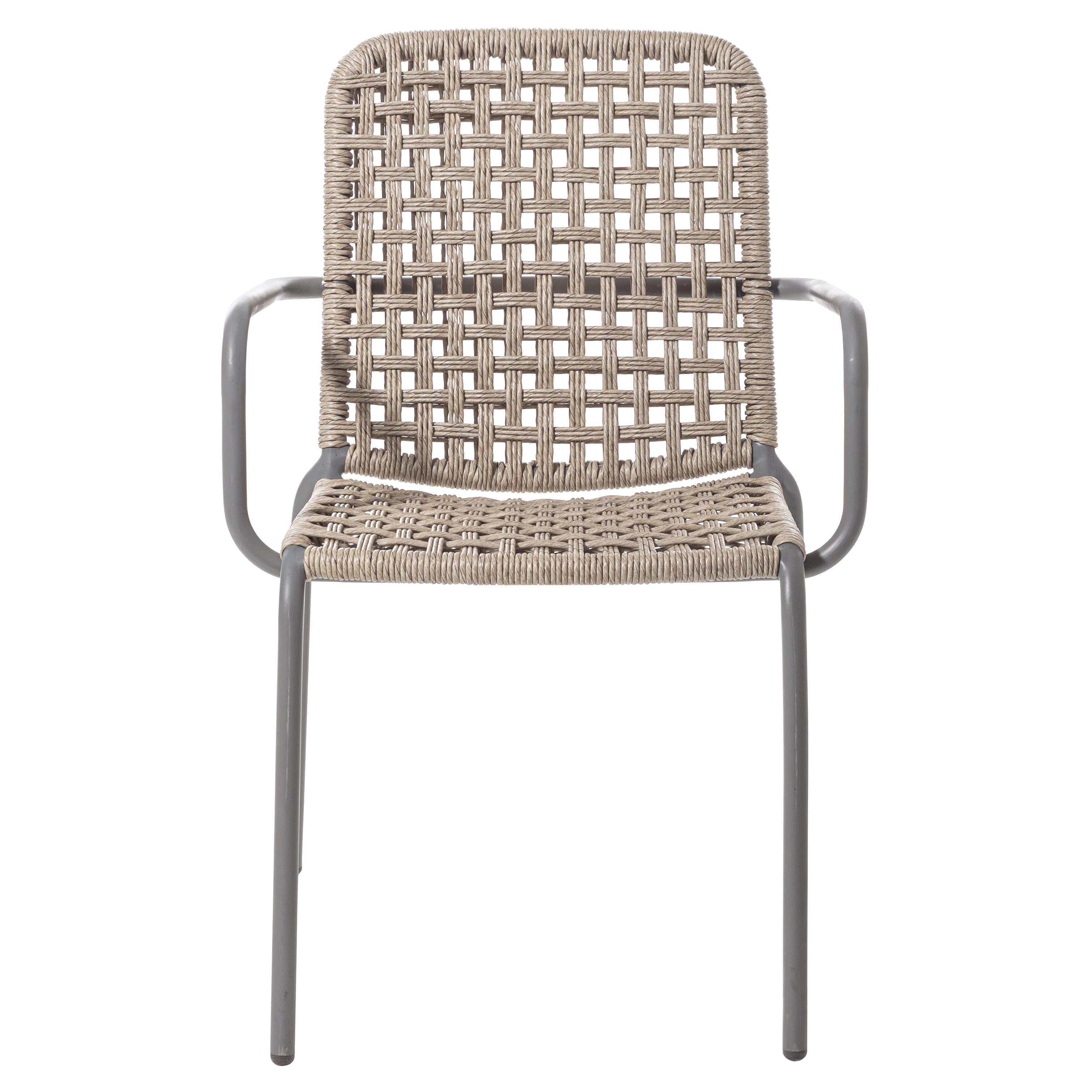 Gervasoni Straw Armchair in Light Grey Aluminium Frame with Woven Resin Fiber For Sale